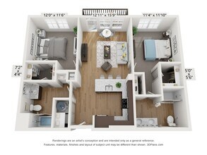 2 Beds • 2 Bath 4206 floor plan